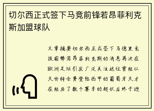 切尔西正式签下马竞前锋若昂菲利克斯加盟球队